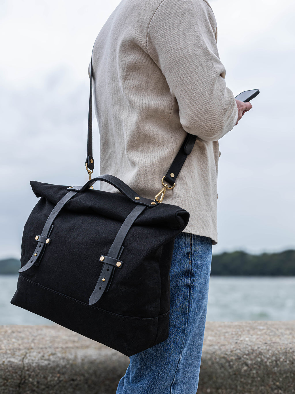 Torba kurierska ORION Roll-Top — płótno i skóra — rozmiar M