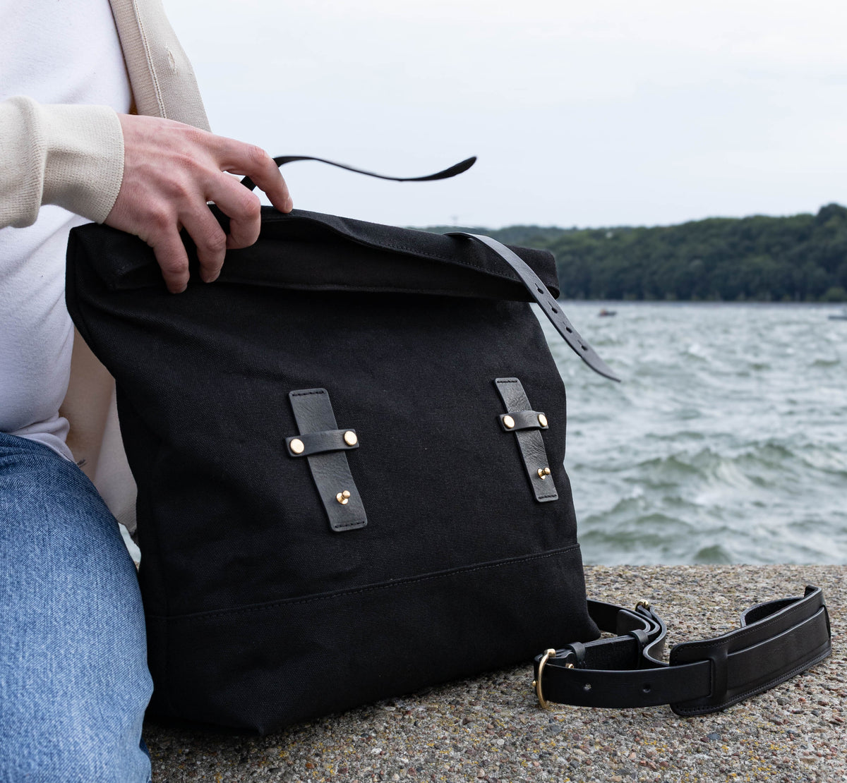 Torba kurierska ORION Roll-Top — płótno i skóra — rozmiar M