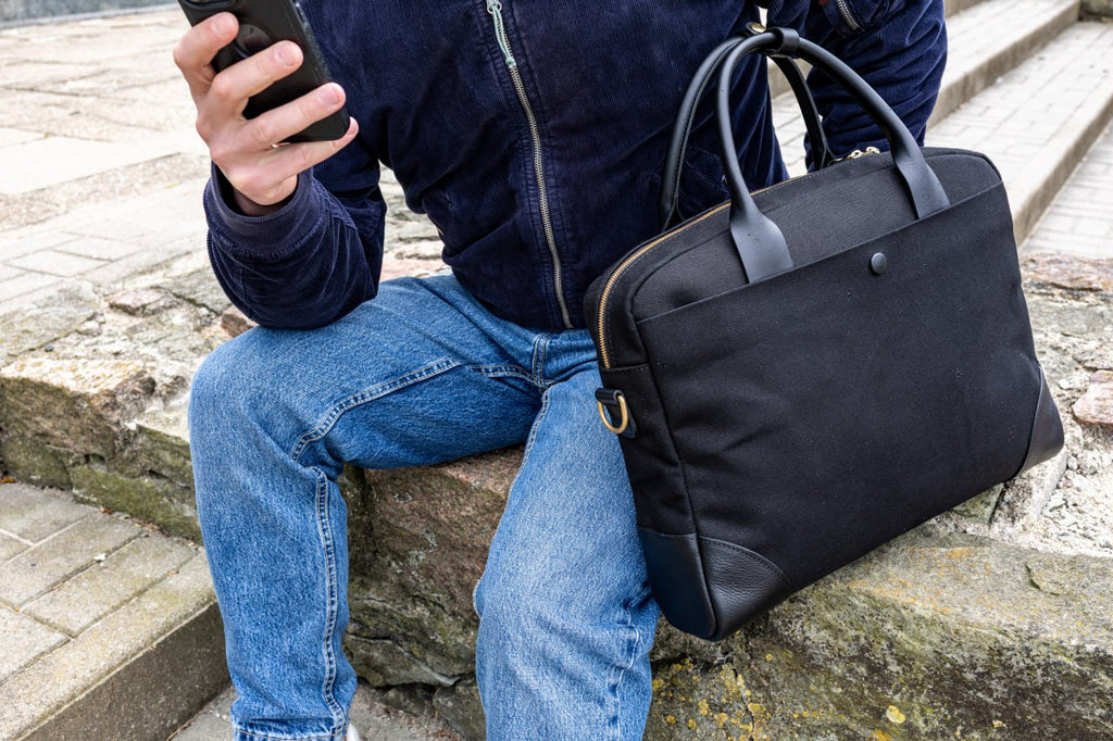 POLARIS — torba na laptopa — płótno i skóra