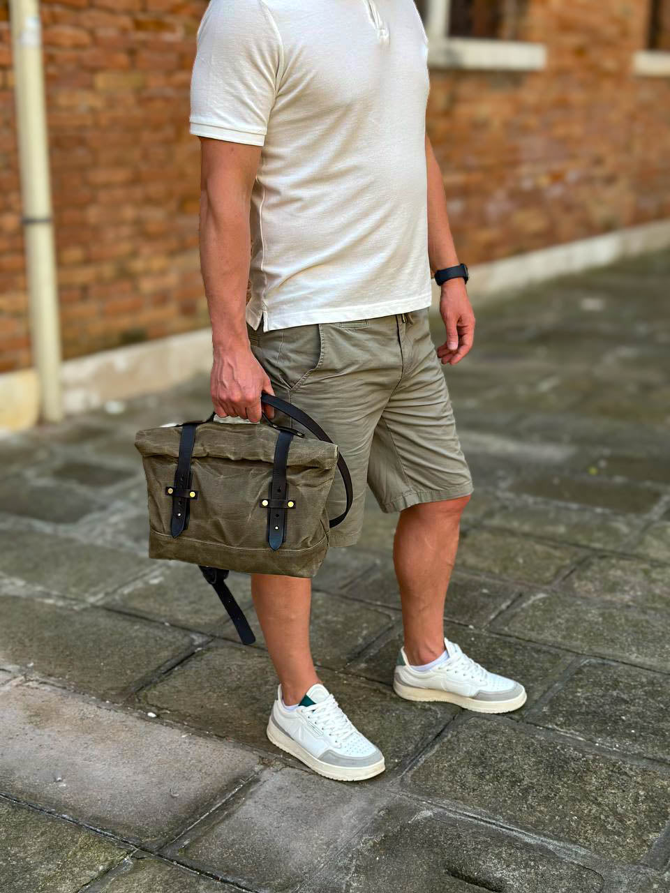 Torba kurierska ORION Roll-Top — płótno i skóra — rozmiar S